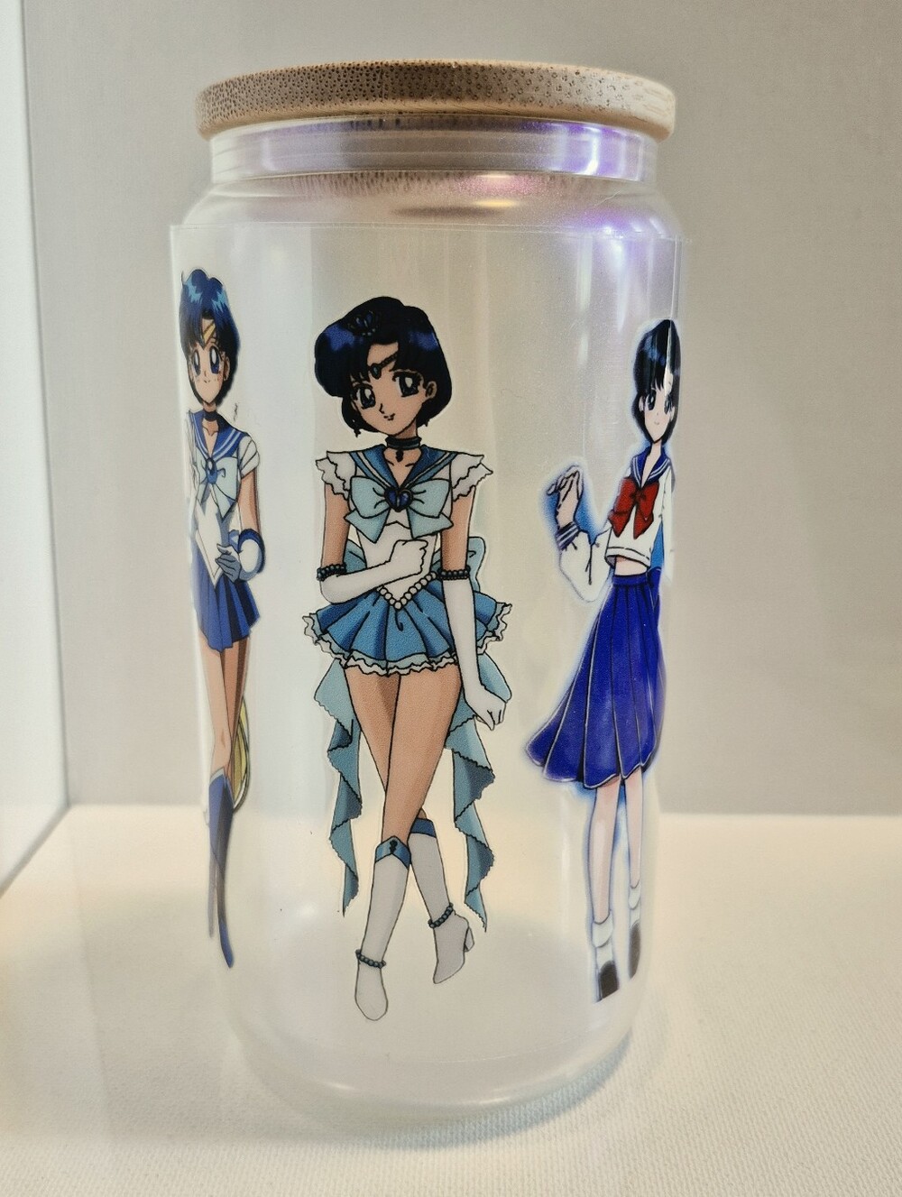 Iridescent Sailor Mercury Moon 16oz Glass Tumbler Bamboo Lid Straw Made-to-order